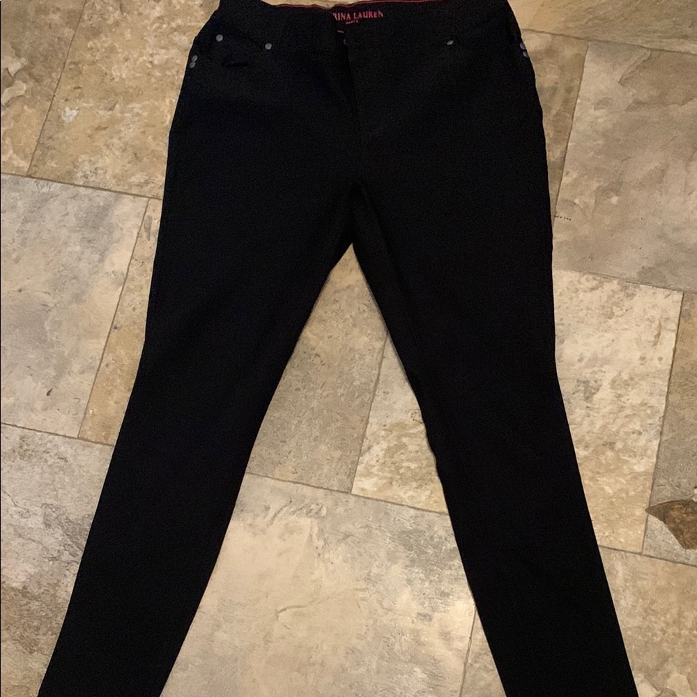 Sabrina Lauren 16W Womens Black Ankle Pants Stretch Dressy Plus Size